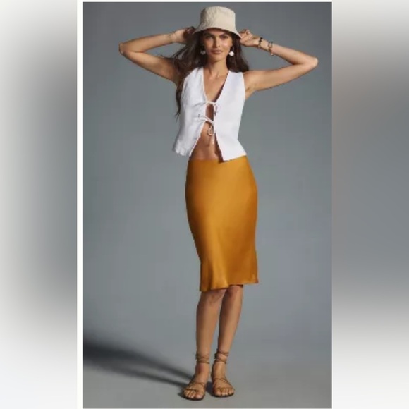 Anthropologie Dresses & Skirts - ANTHROPOLOGIE L Tilda knee-length slop skirt in soft aged gold EUC